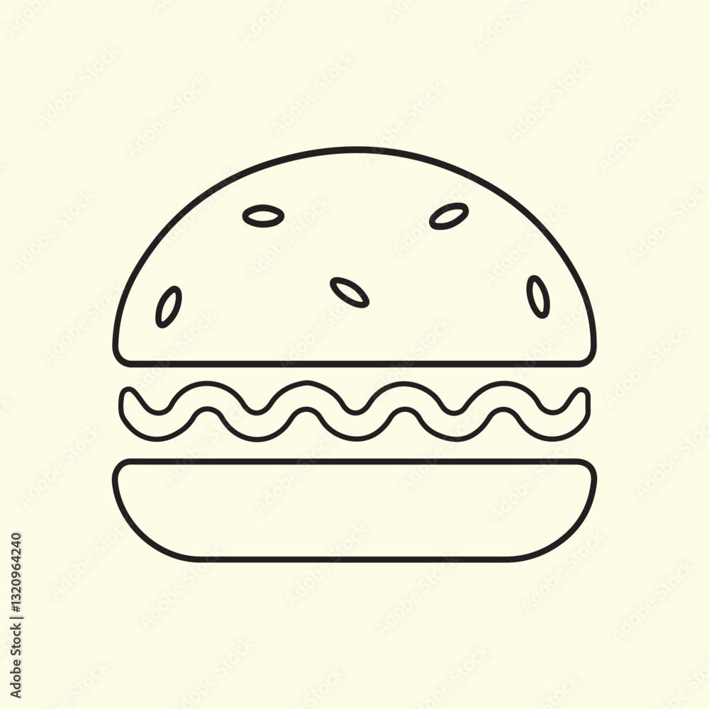 Minimalist Burger Line Art Icon for Food Illustrations. Minimalist Burger Line Art Icon for Food Illustrations.
