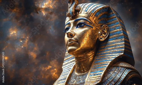 Wallpaper Mural Golden Pharaoh Bust, Cosmic Background, Ancient Egypt, History, Educational Use Torontodigital.ca