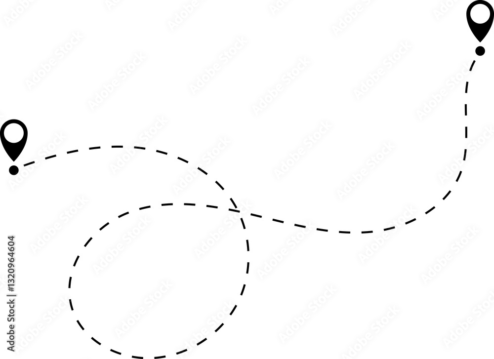 Route icon - two points with dotted path and location pin. Route location icon two pin sign and dotted line. Route icon - two points with dotted path and location pin. Route location icon two pin sign and dotted line.
