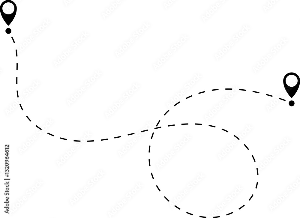 Route icon - two points with dotted path and location pin. Route location icon two pin sign and dotted line. Route icon - two points with dotted path and location pin. Route location icon two pin sign and dotted line.