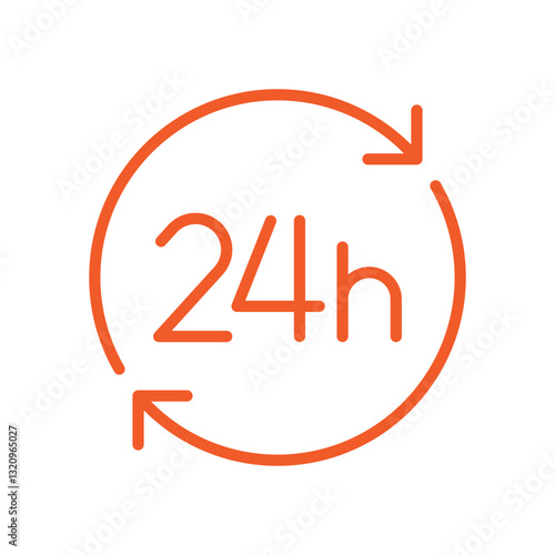 Twenty four hour with arrow loop icon, 24 hours cyclic sign, Opened order execution or delivery, All day business and service, Vector design illustration