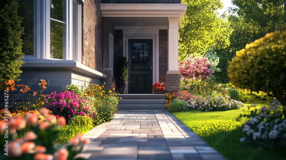 Obraz premium Welcoming cozy and charming home entrance scene with plants