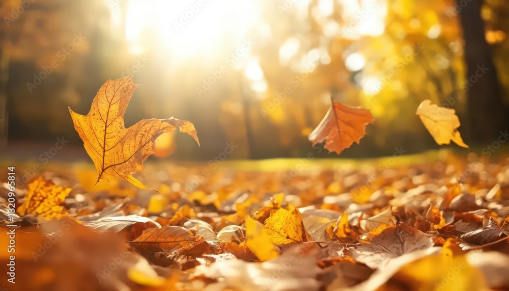 Golden Autumn Leaves Falling in Sunlight Golden Autumn Leaves Falling in Sunlight