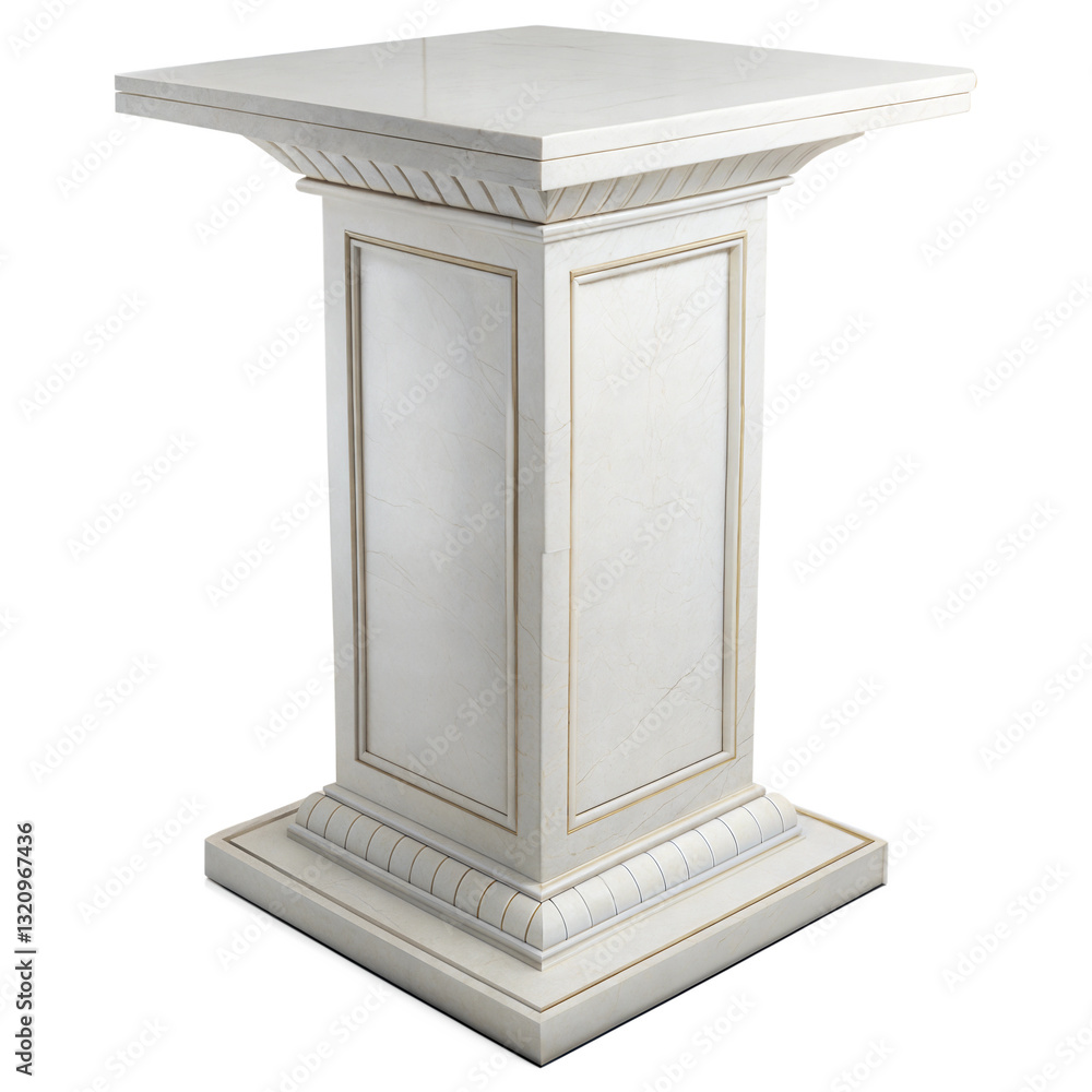 Obraz premium elegant white marble pedestal square top display stone isolated on white background png
