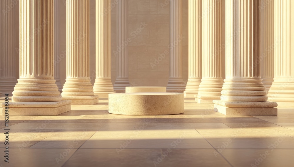 Beige Columns, Empty Pedestal, Ancient Hall Beige Columns, Empty Pedestal, Ancient Hall