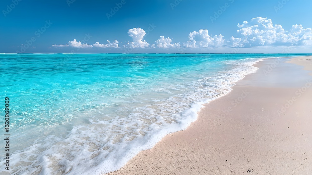 Tranquil Turquoise Seascape with Pristine White Sand and Gentle Waves Tranquil Turquoise Seascape with Pristine White Sand and Gentle Waves