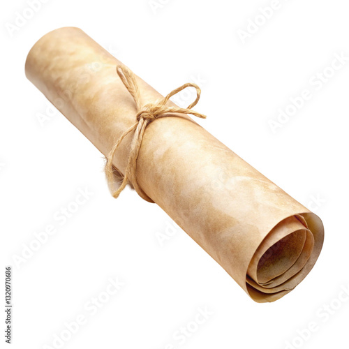 Rolled Craft Parchment Paper Isolated on White Background
