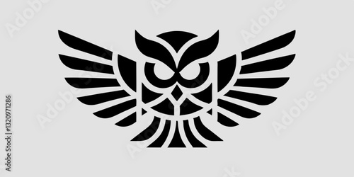 Stylized owl icon with spread wings, geometric design.  Logo, animal, and design themes. Ideal for branding, wildlife, and design blogs/sites.