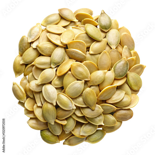 Peeled Pumpkin Seeds Isolated on White Background, Top View
