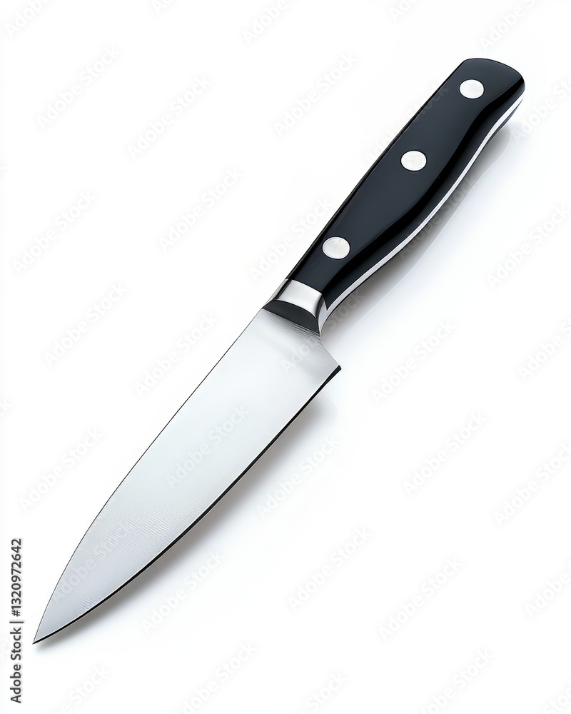 Sleek Chef Knife with Sharp Blade and Black Handle on White Background Sleek Chef Knife with Sharp Blade and Black Handle on White Background