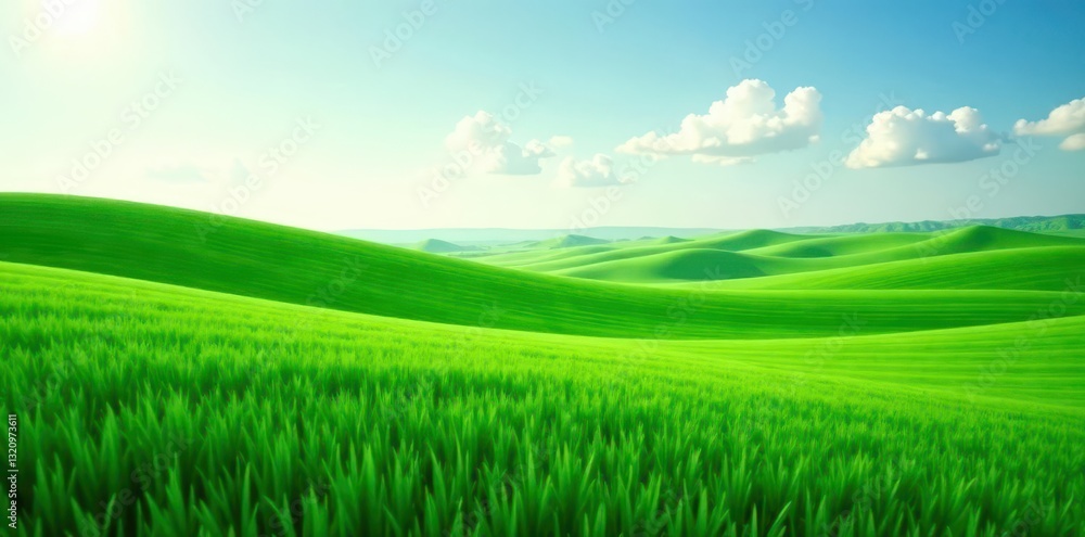 Obraz premium Emerald green field, soft, uniform texture, stretches far, outdoor, background