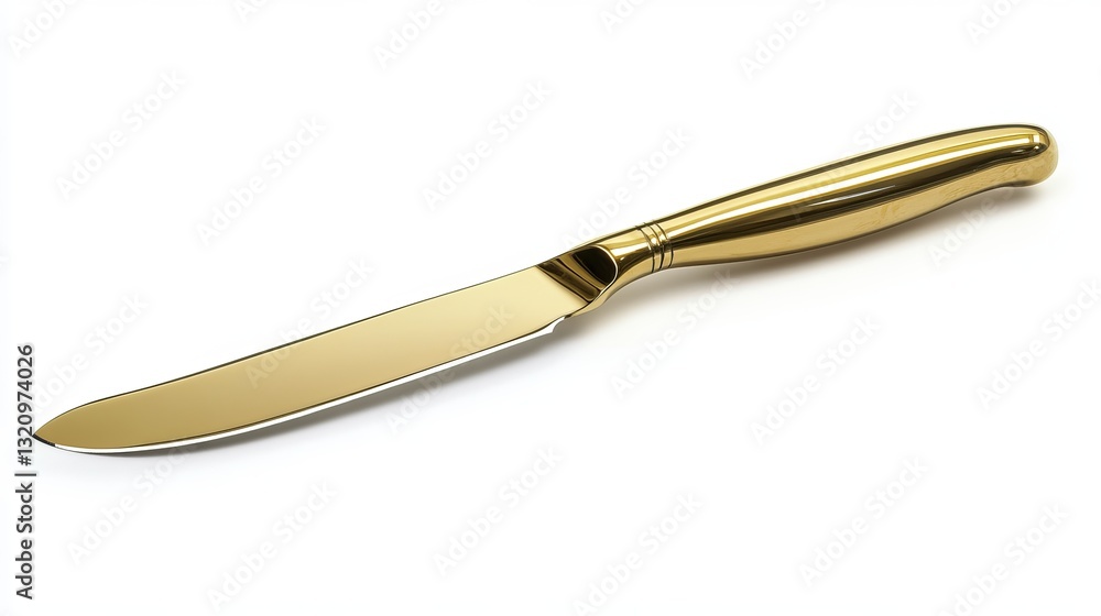 A single polished golden knife, isolated on a white background A single polished golden knife, isolated on a white background