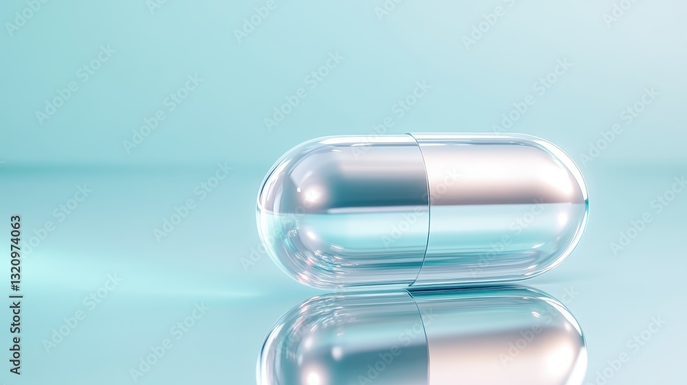 A transparent capsule sits on a subtle blue background, highlighting its clarity and form, making it a strong candidate for health-related stock imagery. A transparent capsule sits on a subtle blue background, highlighting its clarity and form, making it a strong candidate for health-related stock imagery.