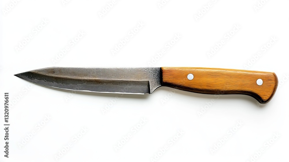 A wooden knife is presented in isolation against a white background A wooden knife is presented in isolation against a white background