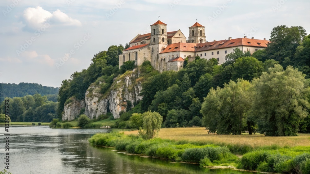 Tyniec Abbey Aerial View: Stunning Benedictine Monastery on Vistula River, Krakow, Poland Tyniec Abbey Aerial View: Stunning Benedictine Monastery on Vistula River, Krakow, Poland
