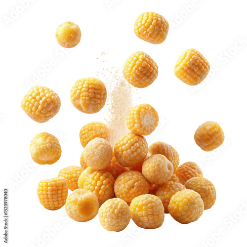Falling Corn Balls Isolated on White Background
