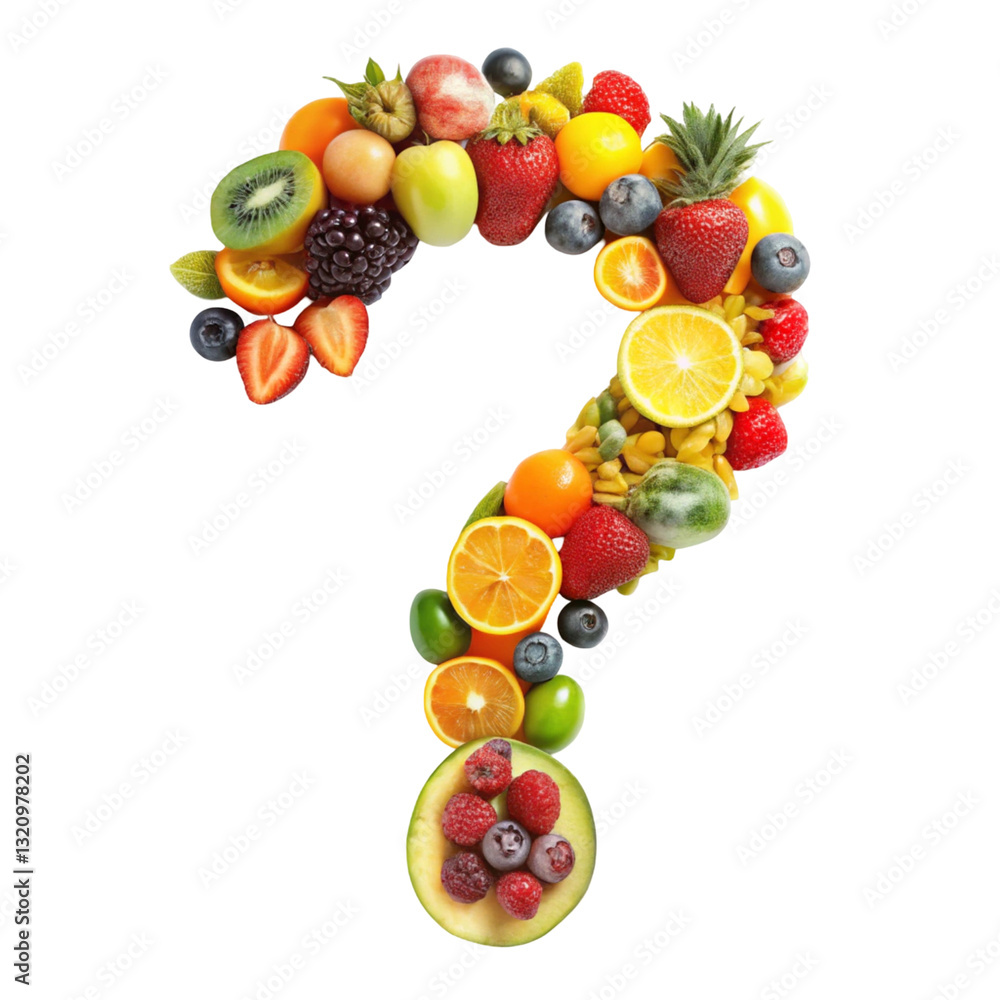 Question Mark Made of Fruits Isolated on White Background
Question Mark Made of Fruits Isolated on White Background
