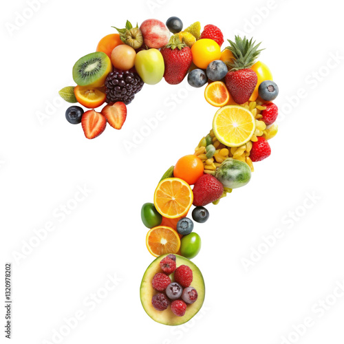 Question Mark Made of Fruits Isolated on White Background

