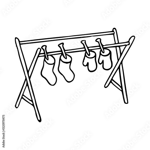 clothes drying rack line art vector illustration