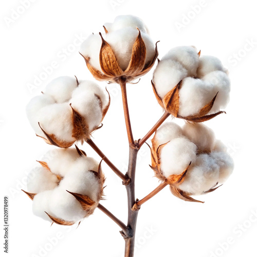 Cotton Plant Flowers Isolated on White Background
