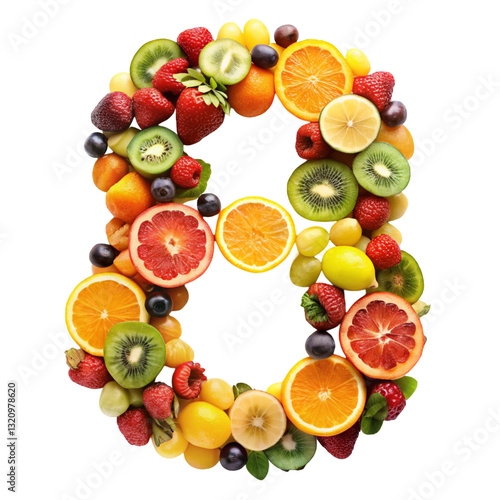 Number Eight Made with Fruits Isolated on White Background
