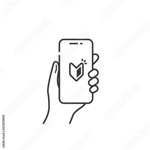 初めてのスマホ、ガイドに使える若葉マークのベクターアイコン (線画・モノクロ)