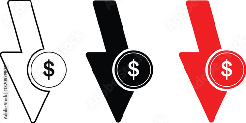 Money with electricity icon set, Illustration vector.
