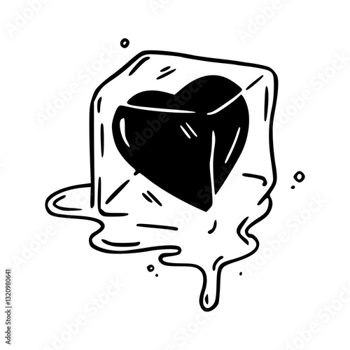 frozen heart melting line art vector illustration