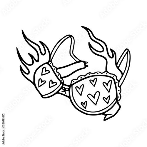 flaming heart bra vector illustration