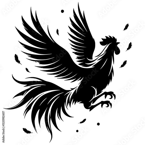Silhouette of a fighting rooster
