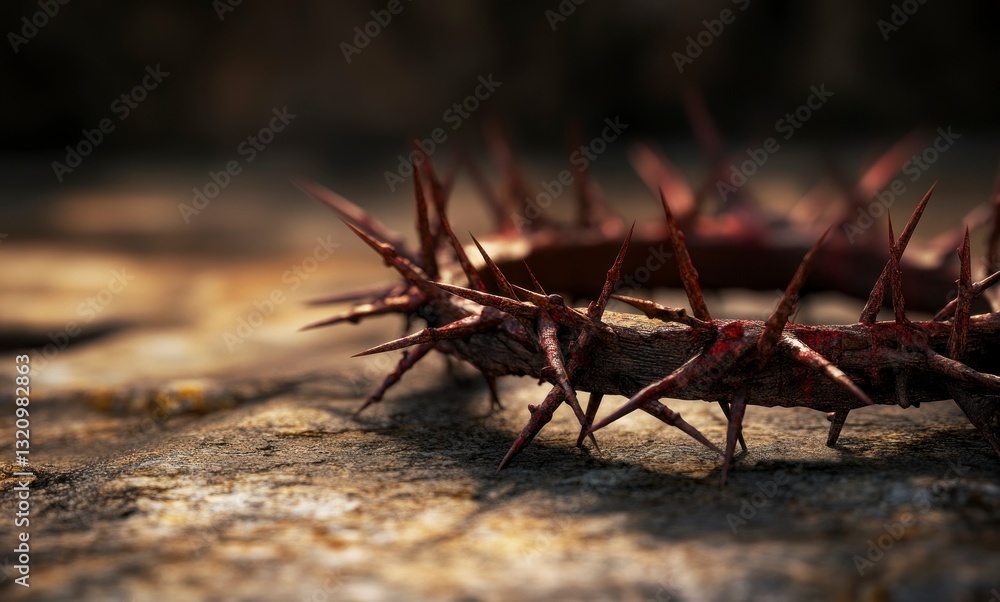 Crown of Thorns Detailed Image on Stone Ground with Blood Crown of Thorns Detailed Image on Stone Ground with Blood