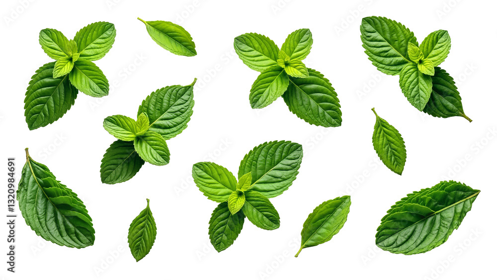 Assortment of Fresh Mint Leaves Isolated on Transparent Background for Culinary and Design Use Assortment of Fresh Mint Leaves Isolated on Transparent Background for Culinary and Design Use