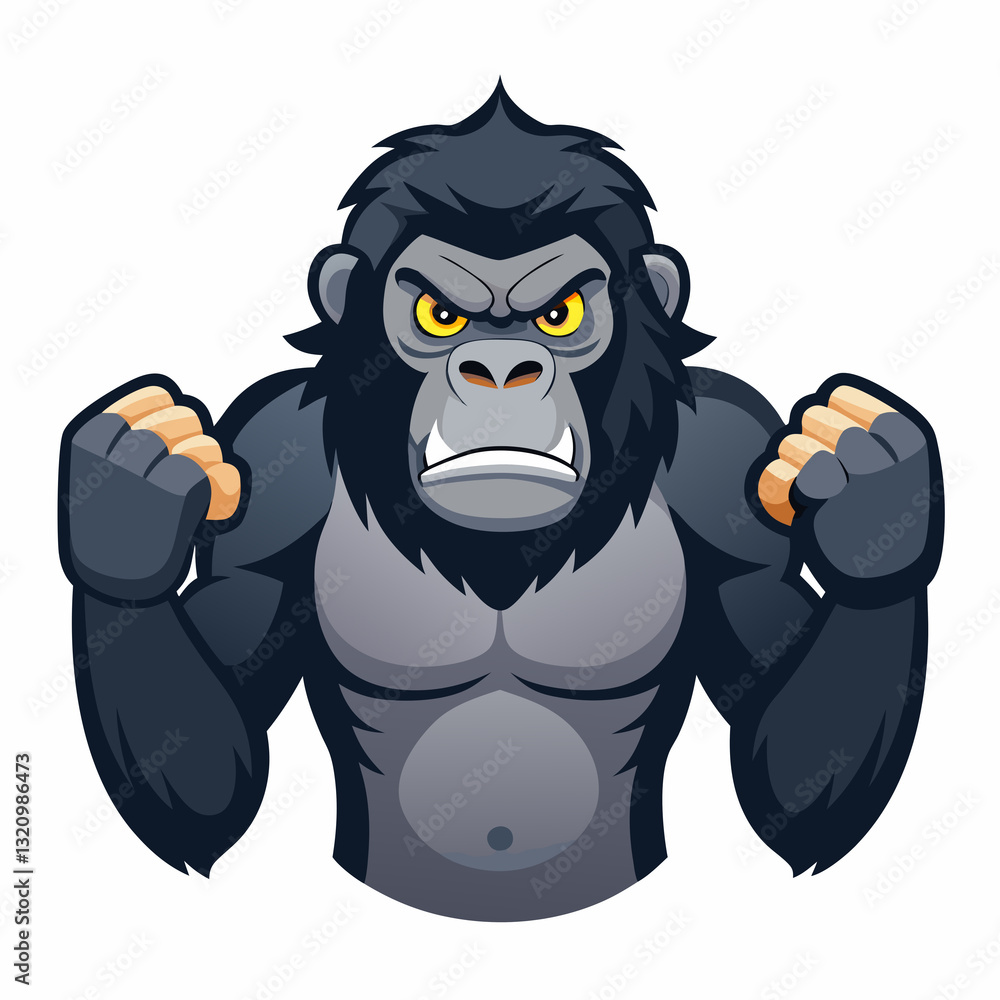 Obraz premium Concept illustration angry gorilla. Face of gorilla isolated on white background, vector image.