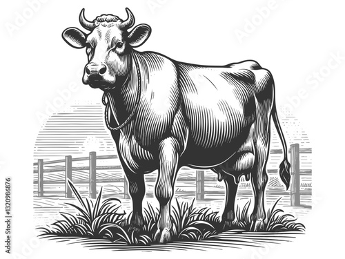 Cow in a Pasture vector illustration