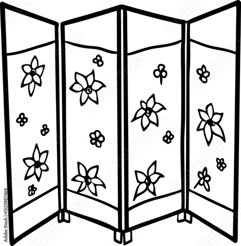 Hand Drawn Floral Room Divider Illustration Elegant Folding Screen Design