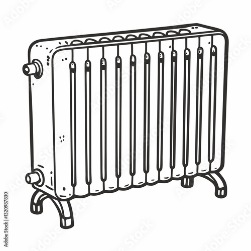 Vintage Radiator Illustration Hand Drawn Heating System in Retro Style