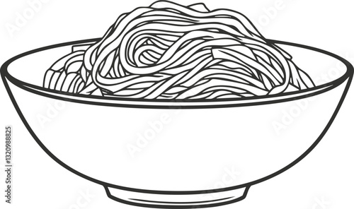 Line drawing of a bowl of noodles as a simple illustration.