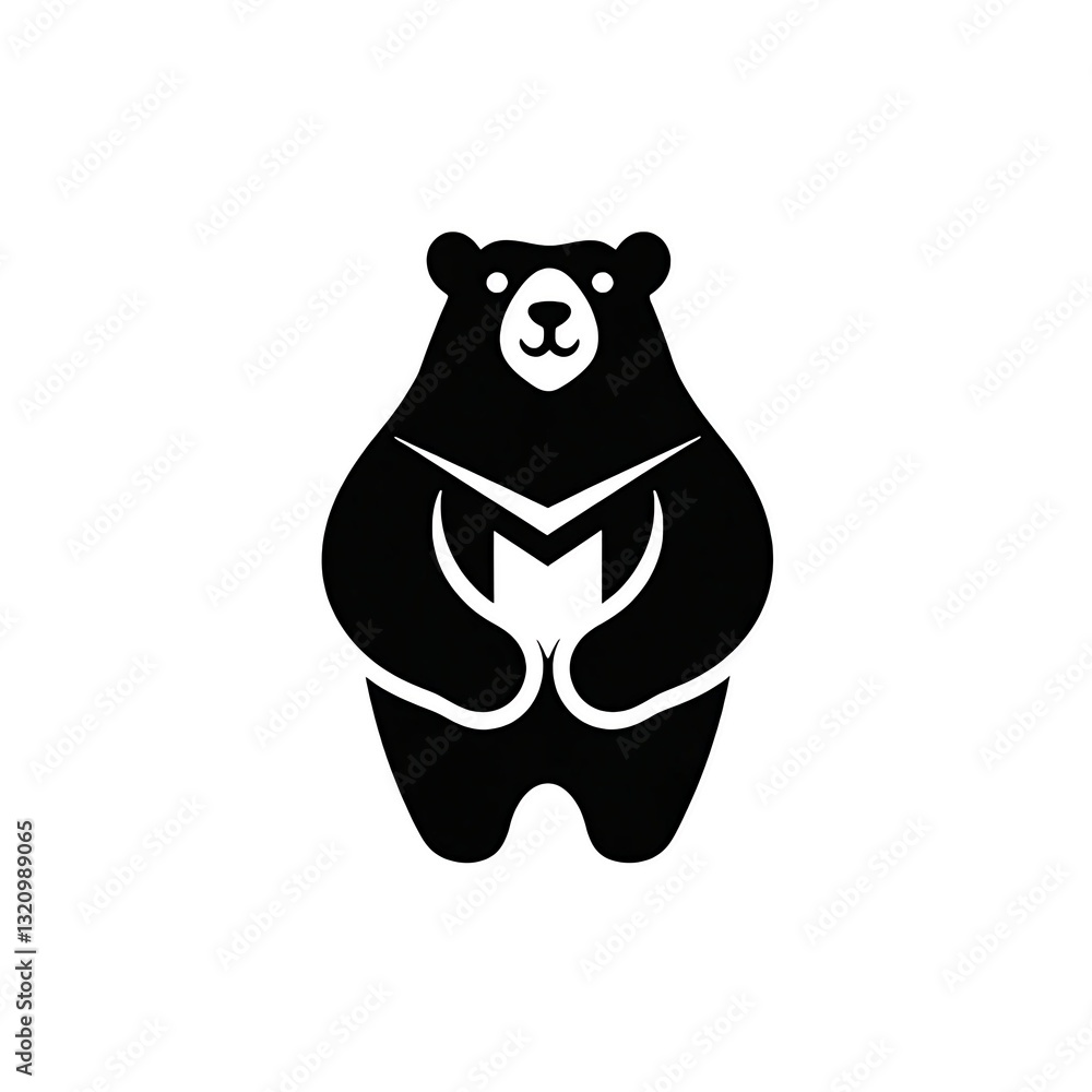Cute Bear Icon - Minimalist Black and White Silhouette Illustration Cute Bear Icon - Minimalist Black and White Silhouette Illustration