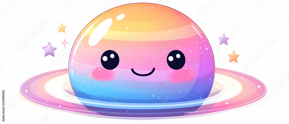 Fototapeta premium Cute planet smiling, stars background