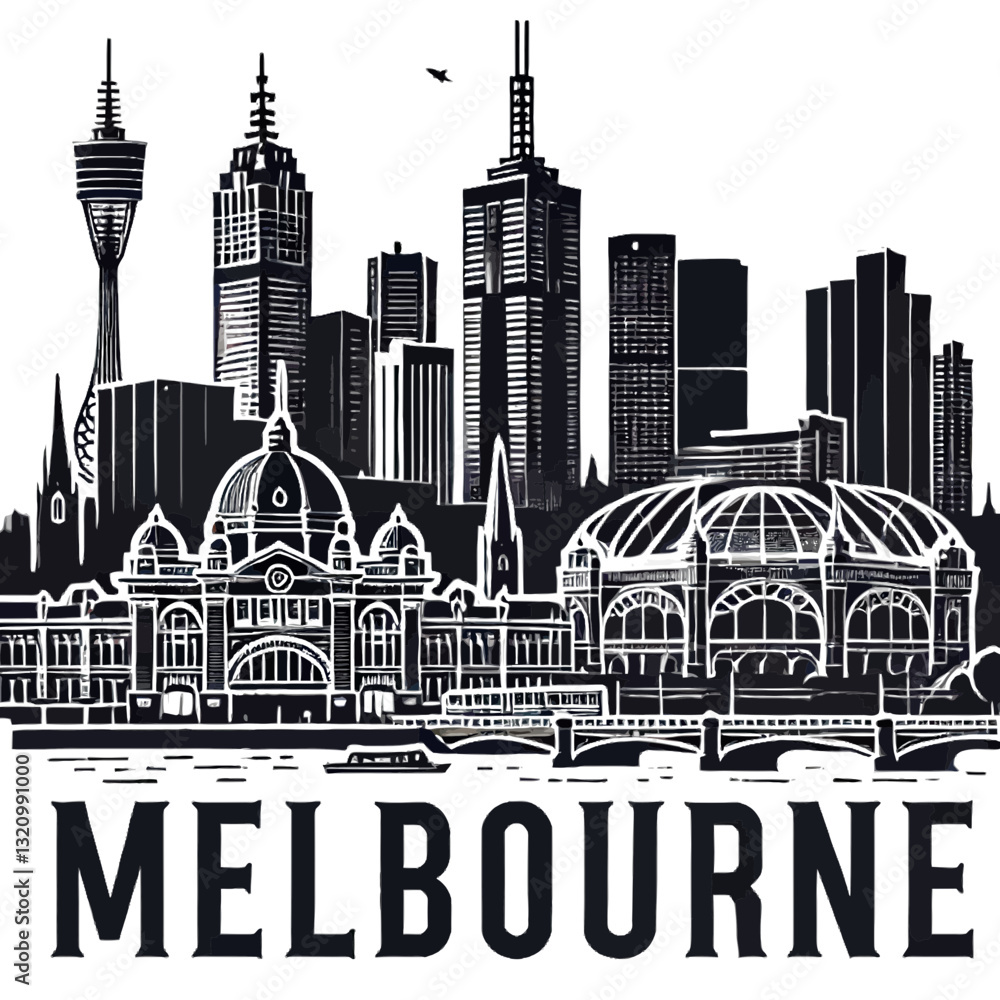 Naklejka premium Silhouette of Melbourne - Modern Graphic Design