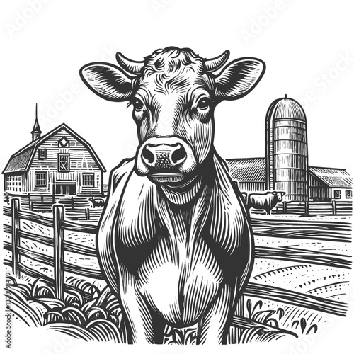 Cow on a Farm vector illustration