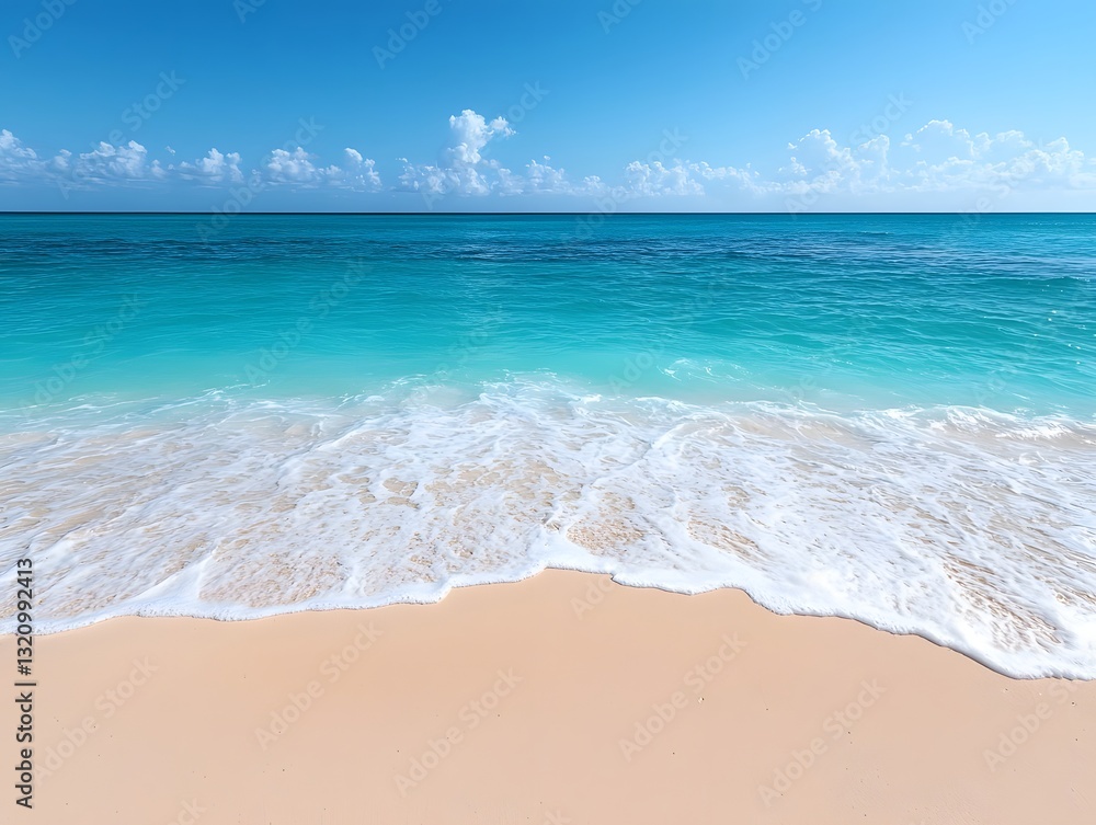 Pristine Tropical Beach Meets Turquoise Ocean Waves in Minimalist Seascape Scenery Pristine Tropical Beach Meets Turquoise Ocean Waves in Minimalist Seascape Scenery
