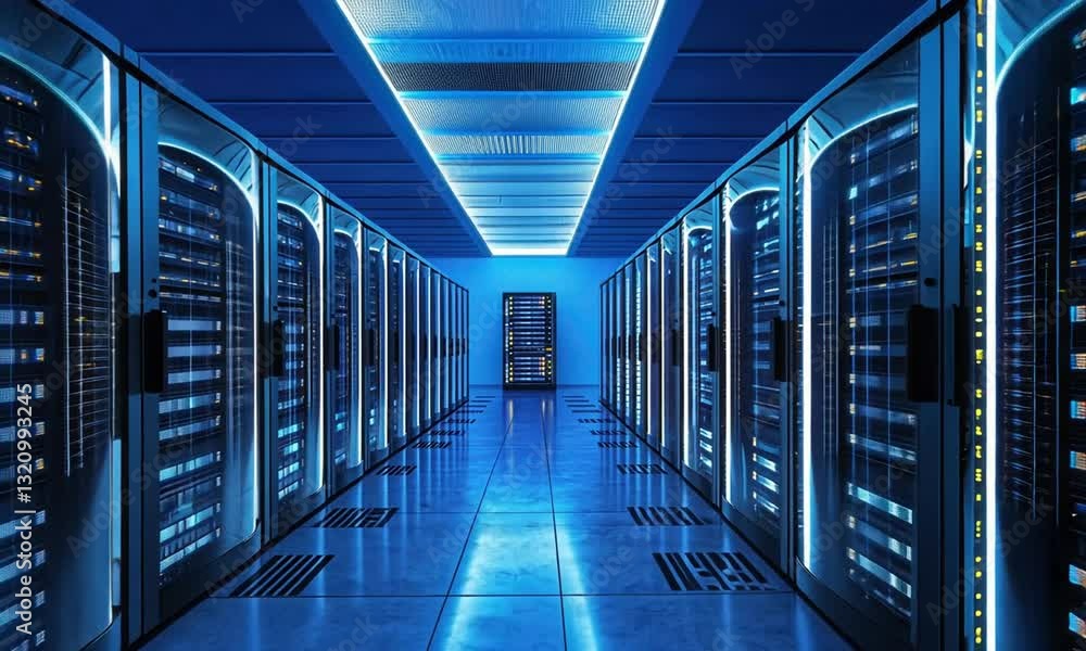 Blue Lit Server Room: A Digital Core's Heartbeat Blue Lit Server Room: A Digital Core's Heartbeat
