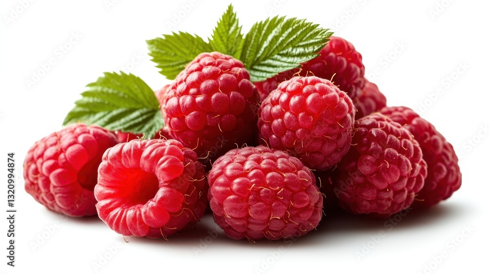 This image features a vibrant collection of fresh raspberries alongside lush green leaves, highlighting their rich red color and juicy texture, evoking freshness and health. This image features a vibrant collection of fresh raspberries alongside lush green leaves, highlighting their rich red color and juicy texture, evoking freshness and health.