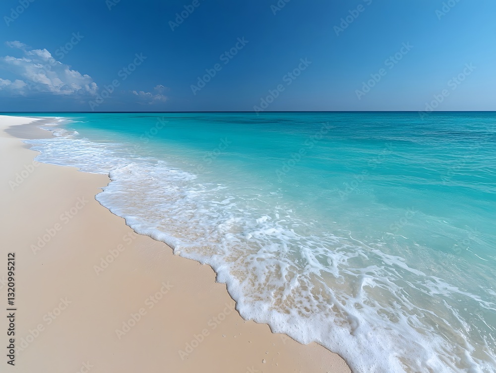 Pristine Tropical Beach with Turquoise Ocean and Soft White Sand Pristine Tropical Beach with Turquoise Ocean and Soft White Sand
