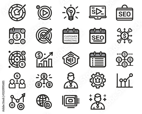 Business and Digital Marketing Icon Set. SEO and Financial Growth Icon Pack