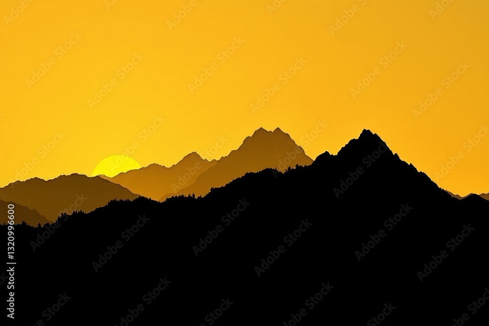 mountains are silhouetted against a golden sky at sunset mountains are silhouetted against a golden sky at sunset
