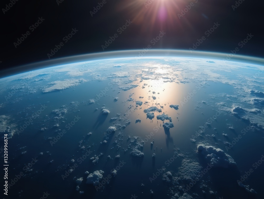 Fototapeta premium Sunlight reflecting on earth's atmosphere from space