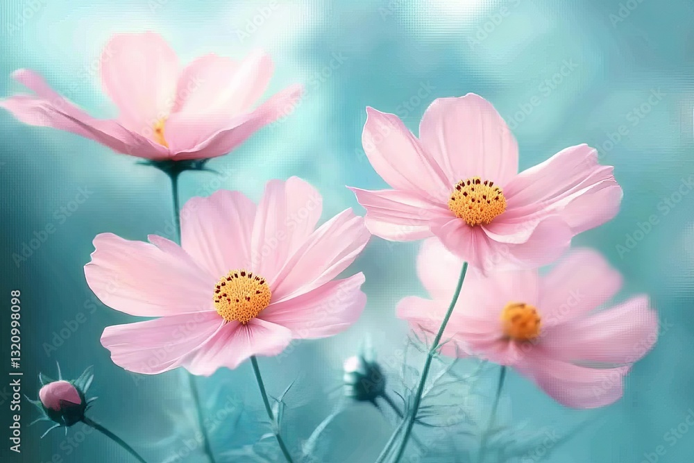 Beautiful Close-Up of Pink Cosmos Flowers in Bloom Beautiful Close-Up of Pink Cosmos Flowers in Bloom