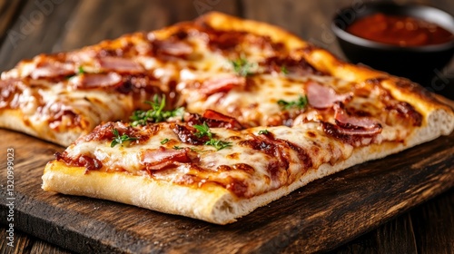 Wallpaper Mural This tasty pizza features melted cheese, savory pepperoni slices, and a sprinkle of fresh herbs, beautifully presented on a rustic wooden serving board. Torontodigital.ca